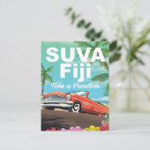 Suva, Fidschi Vintages Urlaubsposter Postkarte (Stehend Vorderseite)