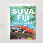Suva, Fidschi Vintages Urlaubsposter Postkarte (Vorne/Hinten)
