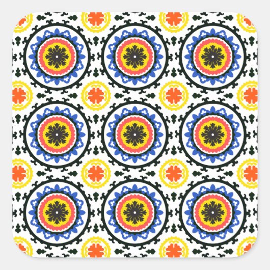 Suzani Pattern Quadratischer Aufkleber (Vorderseite)