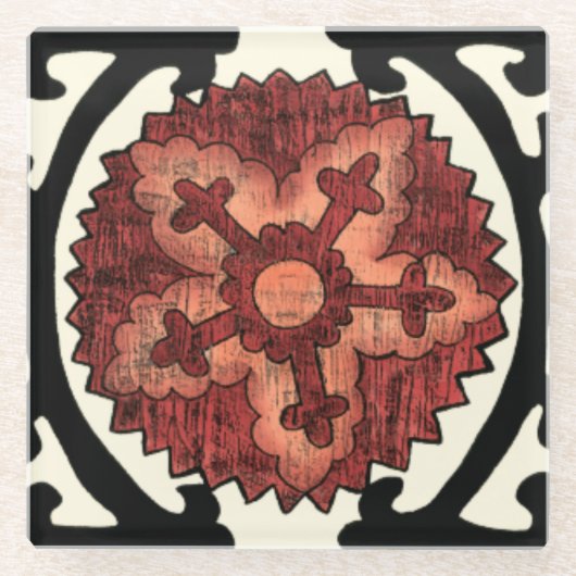 Suzani Style Decoration Blumenmuster Glasuntersetzer (Vorderseite)