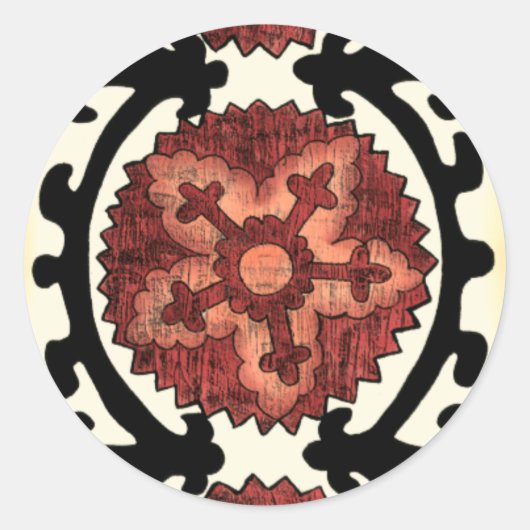 Suzani Style Decoration Blumenmuster Runder Aufkleber (Vorderseite)