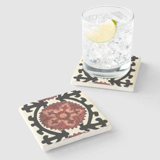 Suzani Style Decoration Blumenmuster Steinuntersetzer (Seitenansicht)