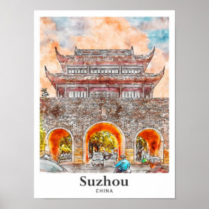 Suzhou China Reise Wasserfarben Skizze Handgezeich Poster