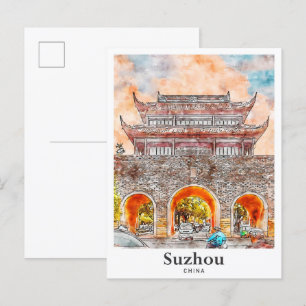 Suzhou China Reisen Wasserfarben Sketch Hand zeich Postkarte