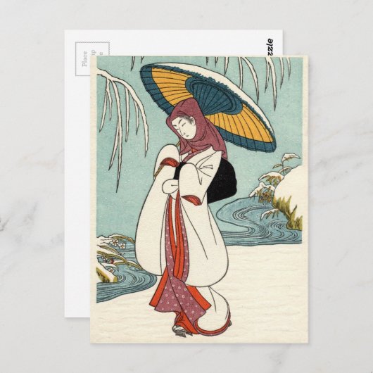 Suzuki Harunobu - Winterschneeblumen Postkarte (Vorne/Hinten)