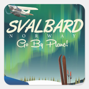 Svalbard Norwegen Nordlichtplakat Quadratischer Aufkleber