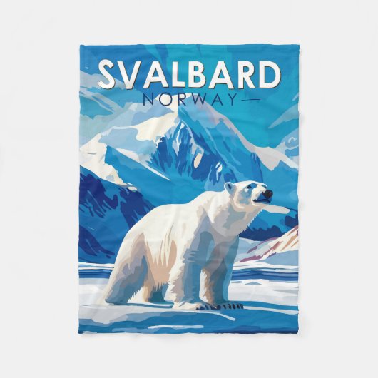 Svalbard Norwegen Polar Bear Travel Art Vintag Fleecedecke (Vorderseite)