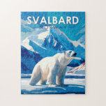 Svalbard Norwegen Polar Bear Travel Art Vintag Puzzle<br><div class="desc">Svalbard im Vektorkunststil. Eine der nördlichsten bewohnten Gegenden der Welt,  ist bekannt für sein zerklüftetes,  abgelegenes Terrain an Gletschern und gefrorener Tundra,  die Eisbären,  Rentiere Svalbard und Füchse der Arktis beherbergen.</div>