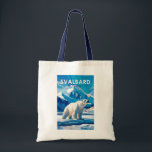 Svalbard Norwegen Polar Bear Travel Art Vintag Tragetasche<br><div class="desc">Svalbard im Vektorkunststil. Eine der nördlichsten bewohnten Gegenden der Welt,  ist bekannt für sein zerklüftetes,  abgelegenes Terrain an Gletschern und gefrorener Tundra,  die Eisbären,  Rentiere Svalbard und Füchse der Arktis beherbergen.</div>