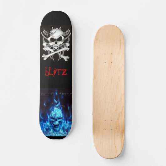 svart, Schädelknochen, BlueFireSkullSign, Skateboard (Vorderseite)