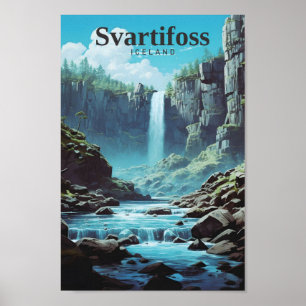 Svartifoss Island Art Vintage Poster
