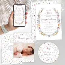 Colorful violet little wildflower baby girl shower