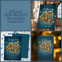 Elegant Luxurious Blue and Gold 40th Birthday