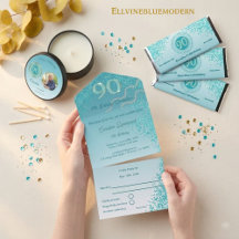 Elegant Teal Blue Glitter | 90th Birthday Suite