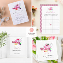 Cute Watercolor Bridal Shower Tea Party Dusty Rose