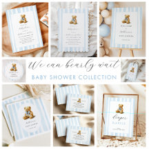 Blue Stripes Bear Theme Baby Shower