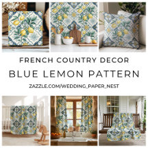 Blue Tile French Country Lemon Pattern Home Decor