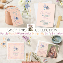Watercolor Dragonfly Peach Girl's Birthday Suite
