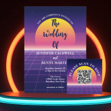 Retro 80s Neon Purple Synthwave Sunset Wedding