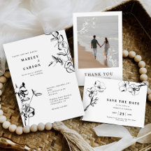 Sketched Floral Black White Wedding Collection