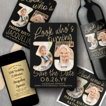 35th Birthday Party Invites & Decor • Black & Gold
