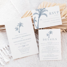 Tropical Palm Tree Beach Dusty Blue Wedding Suite