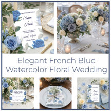 Elegant French Blue Watercolor Floral Wedding