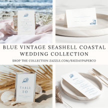 Blue Vintage Seashell Coastal Wedding Suite