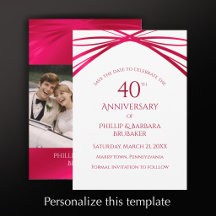 Elegant Modern Ruby Red 40th Anniversary Party
