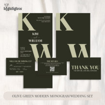 Olive Green Modern Monogram Wedding Set