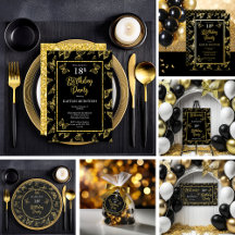 Butterflies - Black   Gold Glitter 18th Birthday