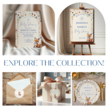 Whimsical Dusty Blue Woodland Fox Baby Shower