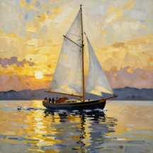 Beautiful Yellow Maritime Sailboat at Sunset