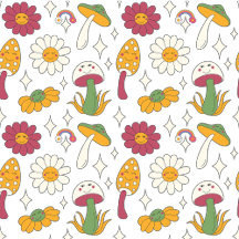 Mushroom, Daisies and Rainbow Pattern