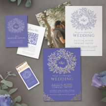 Circle leaf monogram purple blue wedding