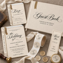 Ivory & Gold Vintage Book Wedding Invitation Suite