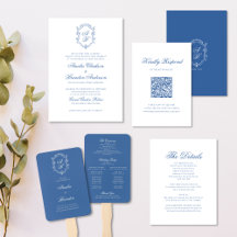 Elegant Formal Blue Monogram Crest Wedding