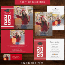 2025 Graduation Party Red White Invitations