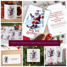 Funny Ski Santa Claus Modern Funky Party