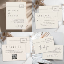 Modern Ivory Beige Minimalist Monogram Wedding