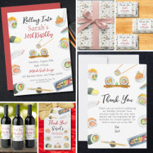 Watercolor Sushi and Sashimi Any Age Birthday 