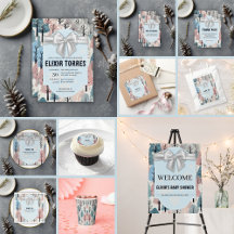 Blue with White Ribbon Winter Forest Snowflakes