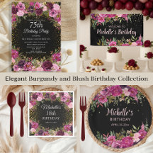 BURGUNDY AND PINK FLORAL ON BLACK BIRTHDAY 