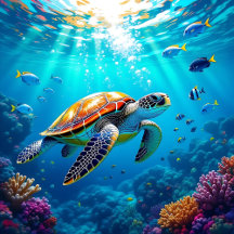 Sea Turtle Colorful Underwater Scene