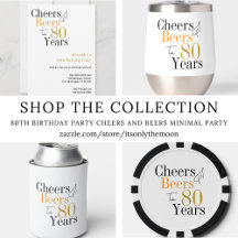 80th Birthday Party Cheers and Beers Minimal Party