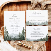 Mountain Forest pine Watercolor Wedding Suite