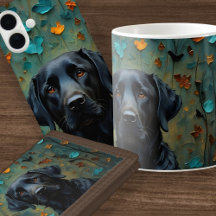 Black Labrador in Leaves