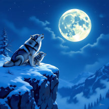 Wolves Howling at the Full Moon