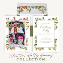 Botanical Merry Christmas Holly Berries Mistletoe