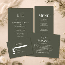 Dark Olive Minimalist Monogram Wedding Suite
